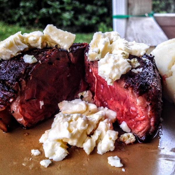 Bacon Wrapped Filets with Smokey Bleu Cheese