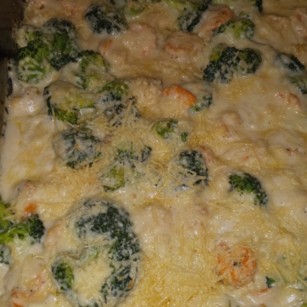 Shrimp Alfredo Broccoli Bake