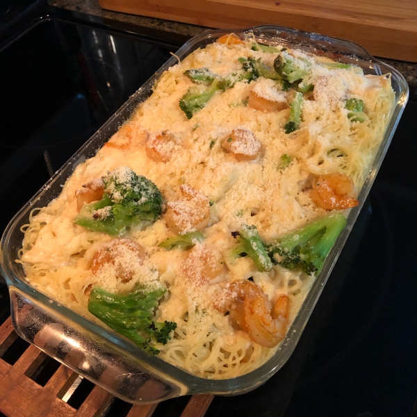 Shrimp Alfredo Broccoli Bake