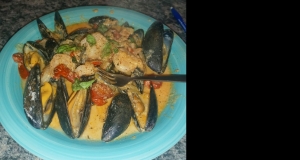 Steamed Mussels with Fennel, Tomatoes, Ouzo, and Cream