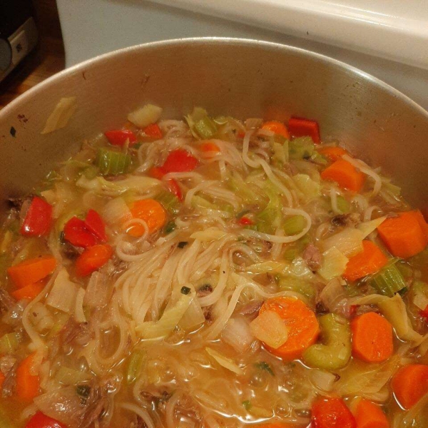 Asian-Themed Beef and Rice Noodle Soup