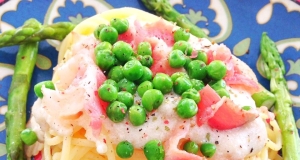 Creamy Fettuccine with Asparagus, Peas, and Prosciutto