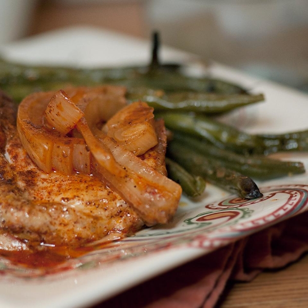 Grilled Pork Chops and Onions
