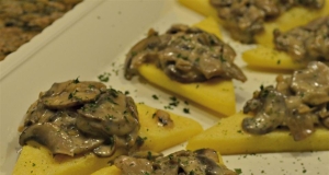 Fried Polenta Squares with Creamy Mushroom Ragu