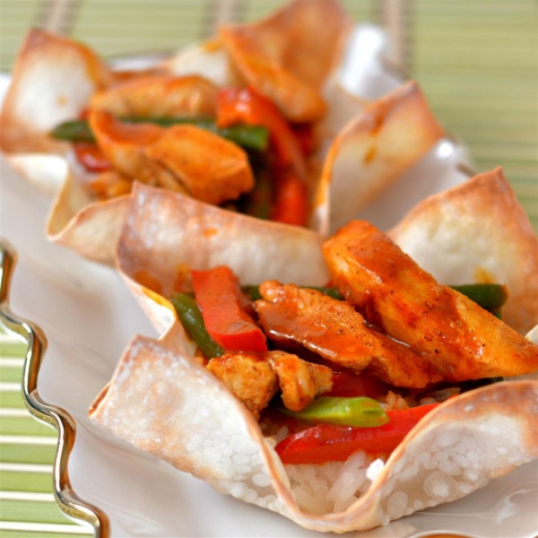 Jasmine Rice and Red Curry Chicken Wonton Bowls