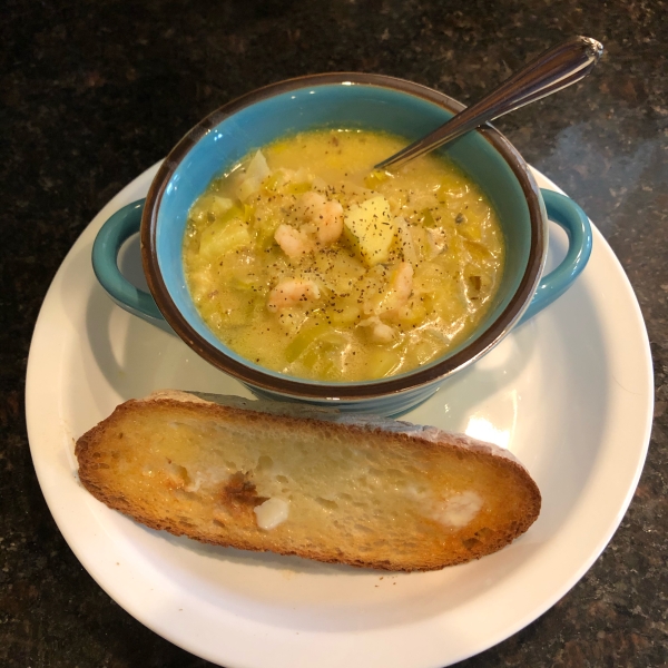 Leek and Potato Soup with Shrimp