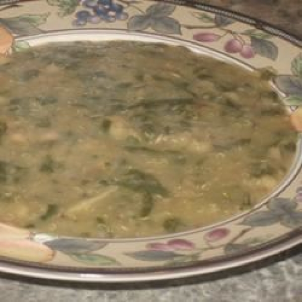 White Bean Soup with Quinoa, Spinach, and Shiitakes