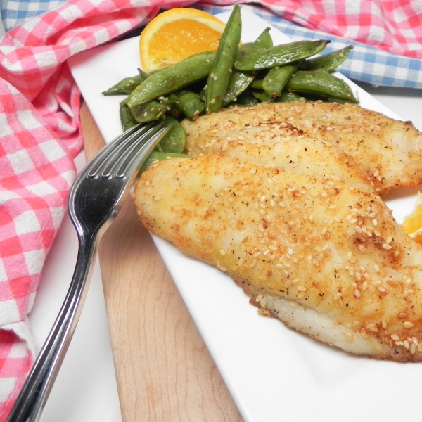 Air-Fried Sesame-Crusted Cod with Snap Peas