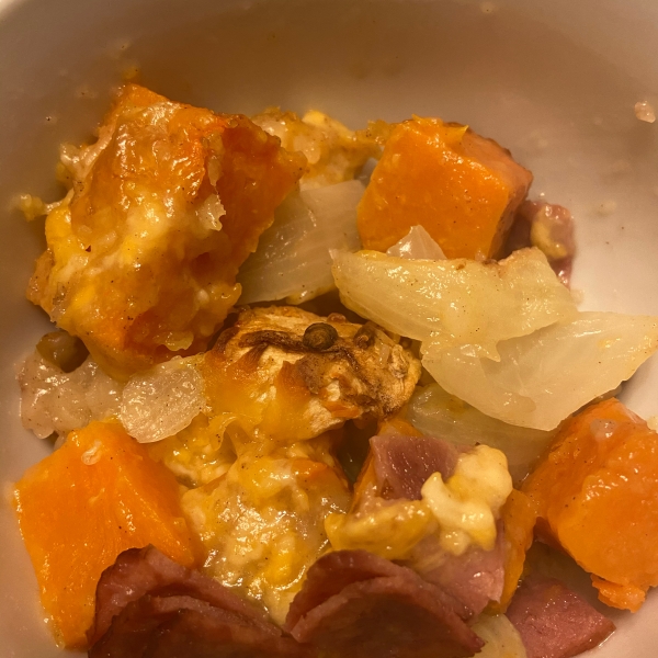 Butternut Squash, Apple, Onion Au Gratin