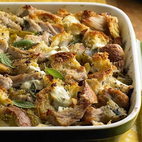 Pork Roast Strata with Green Chiles and Goat Cheese