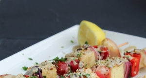 Halloumi Skewers with Tahini Sauce and Dukkah