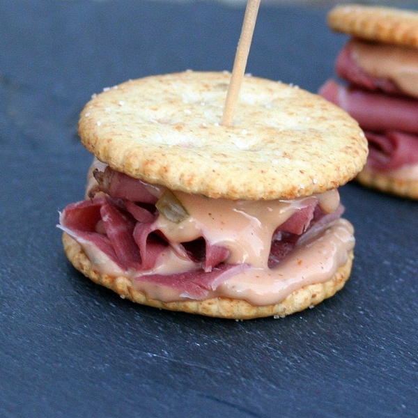 RITZ Pastrami and Corned Beef Mini Sandwich, created by Carnegie Deli
