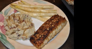 Hazelnut Crusted Halibut with Garlic Mashed Potatoes