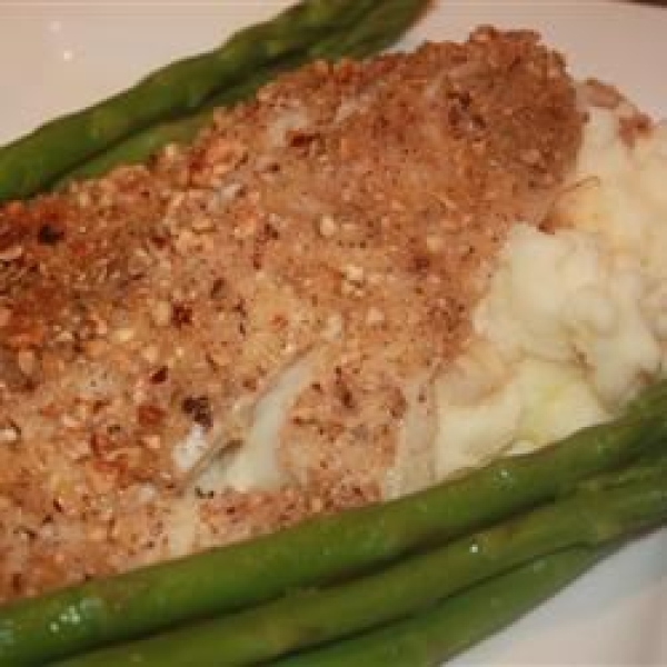 Hazelnut Crusted Halibut with Garlic Mashed Potatoes