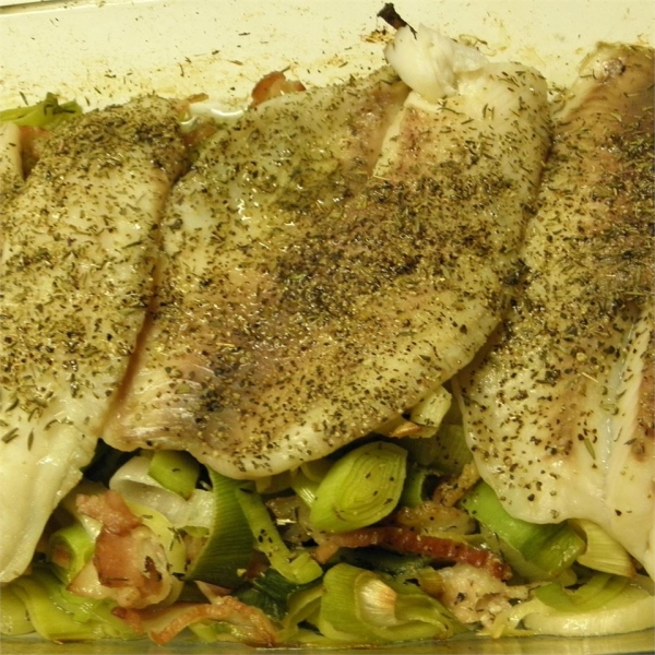 Paleo Roasted Whitefish with Leeks and Bacon