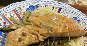 Salmon With Dijon Butter Sauce, Asparagus and Herb Butter Angel Hair Pasta