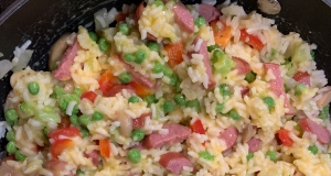 Cheesy Smoked Sausage and Rice Skillet
