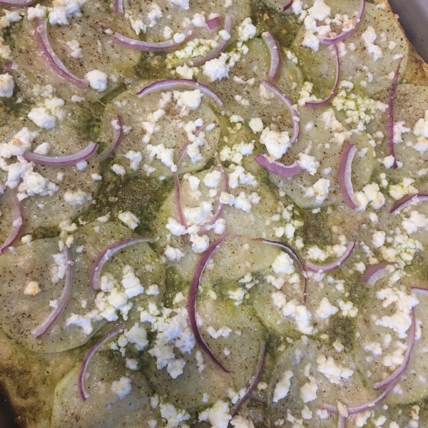 Potato Pesto Feta Pizza