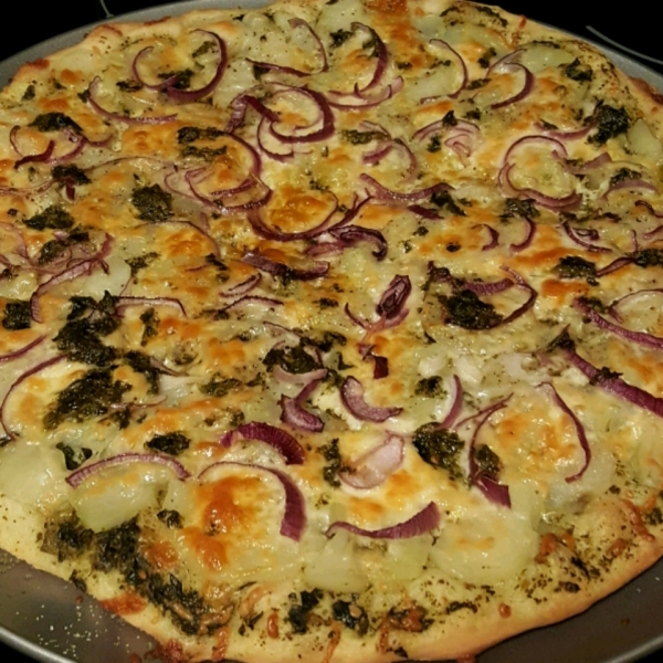Potato Pesto Feta Pizza
