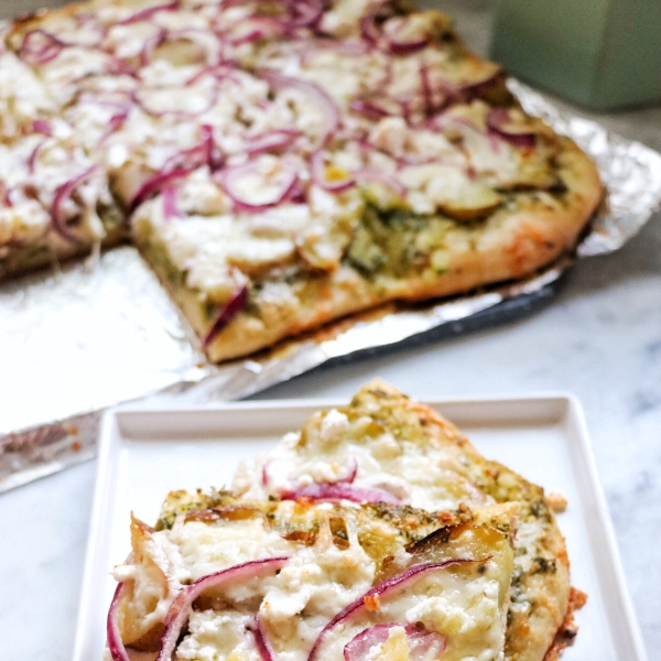 Potato Pesto Feta Pizza