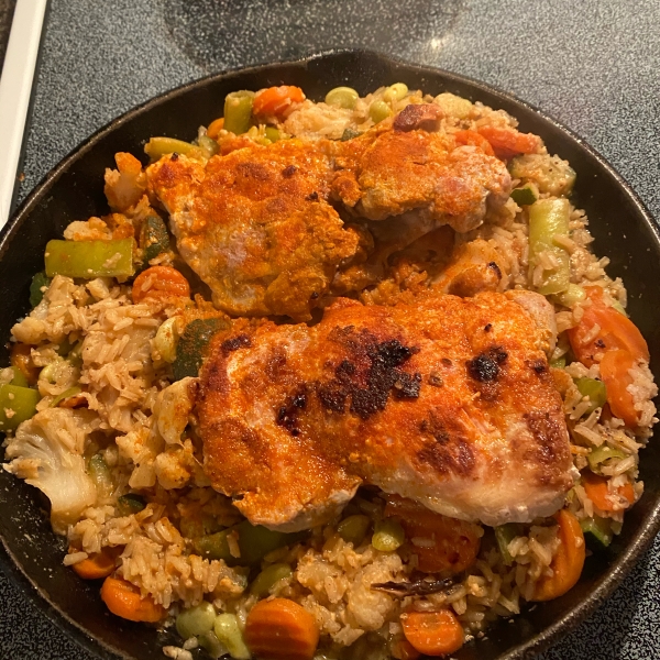 Garlic Chicken, Vegetable and Rice Skillet