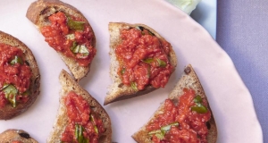 Olive Bread Crostini with Red Pepper Spread