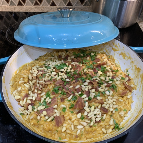 Pumpkin Risotto with Bacon and Pine Nuts