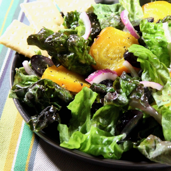 Red Leaf Lettuce Salad with Golden Beets and Grapes