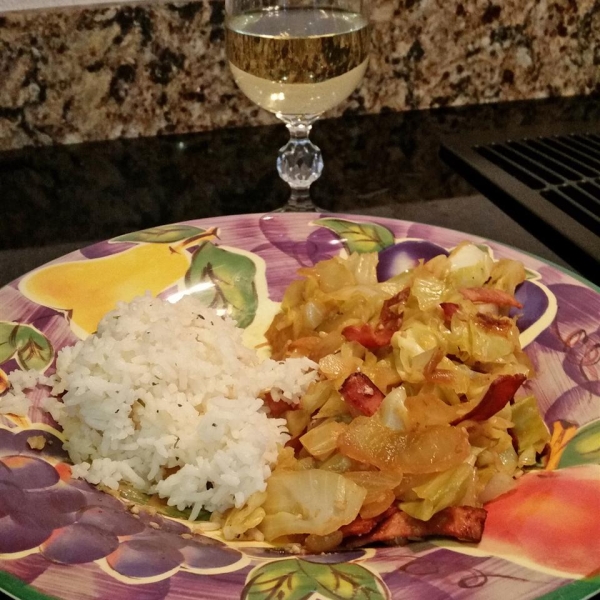 Spicy Delicious Fried Cabbage with Turkey Bacon
