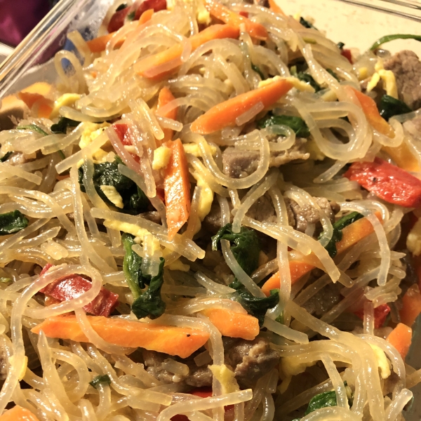 Korean Sweet Potato Noodles (Japchae)