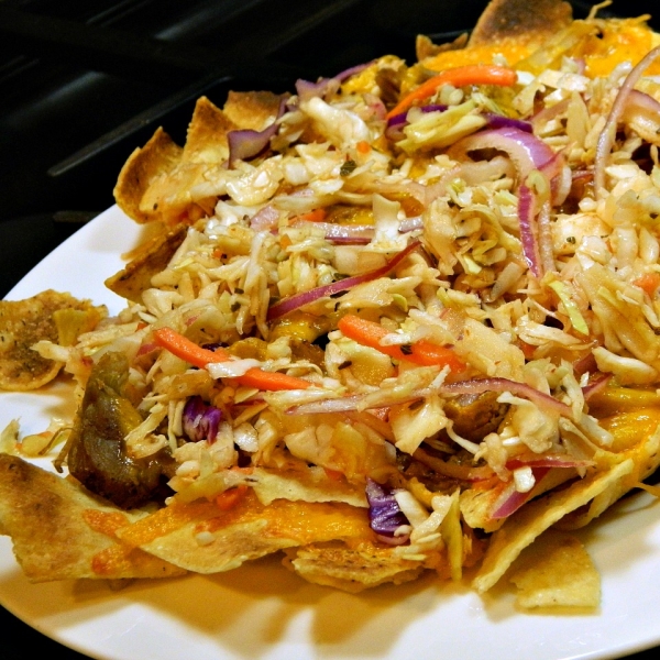 Pulled Pork Nachos with Sriracha Slaw