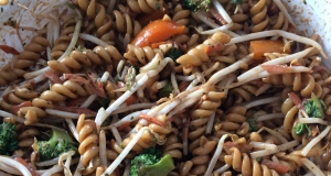 Asian Pasta Salad with Beef, Broccoli and Bean Sprouts