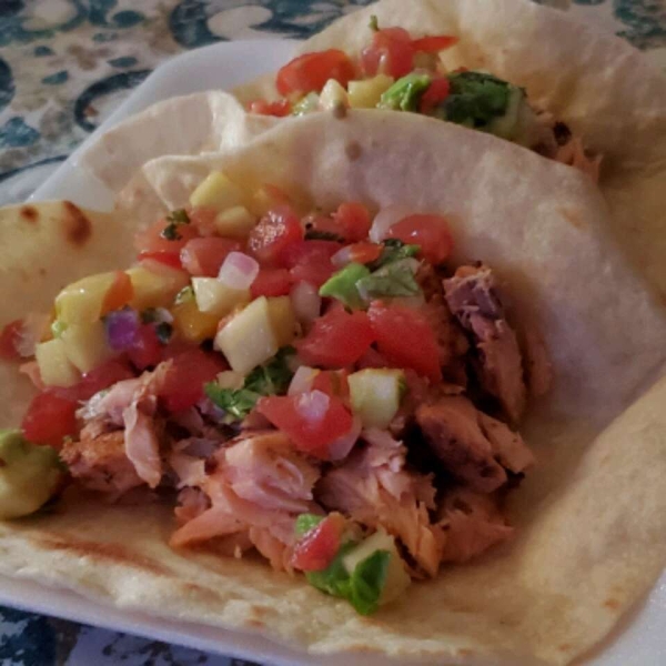 Blackened Salmon Tacos with Chunky Mango Avocado Salsa