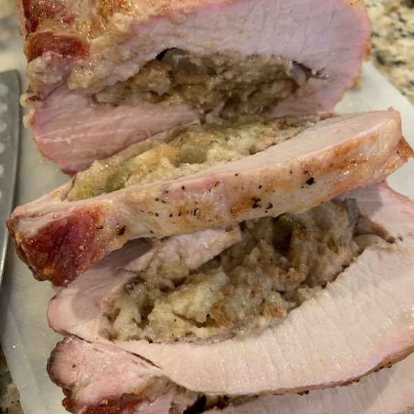 Stuffed Pork Roast with Herb Seasoned Artichoke & Mushroom Stuffing