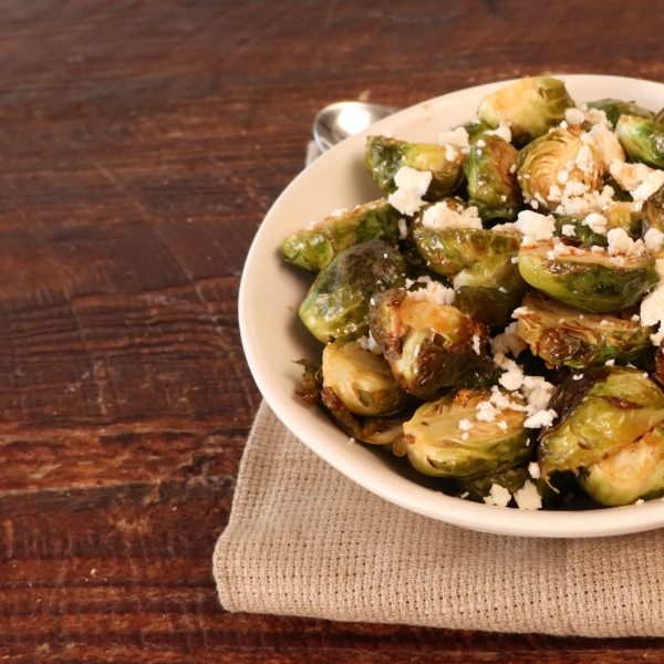 Air-Fried Brussels Sprouts With Balsamic-Honey Glaze and Feta