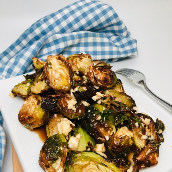 Air-Fried Brussels Sprouts With Balsamic-Honey Glaze and Feta