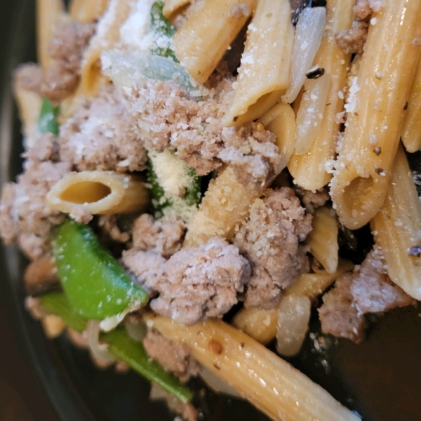 Pasta With Sugar Snap Peas, Parmesan and Mushrooms