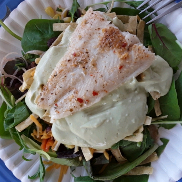 Grilled Fish Taco Salad with Avocado Dressing