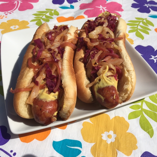 Grilled Brats with Quick-Cooked Cabbage