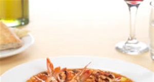 Icy Fruit Gazpacho with Spicy Grilled Shrimp
