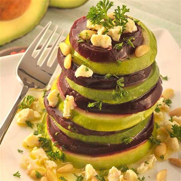 Roasted Beet, Avocado and Granny Smith Apples Tower