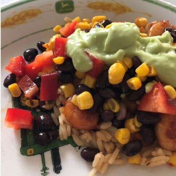 Grain Bowl with Blackened Shrimp, Avocado, and Black Beans