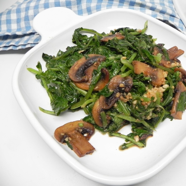 Sauteed Radish Greens with Mushrooms