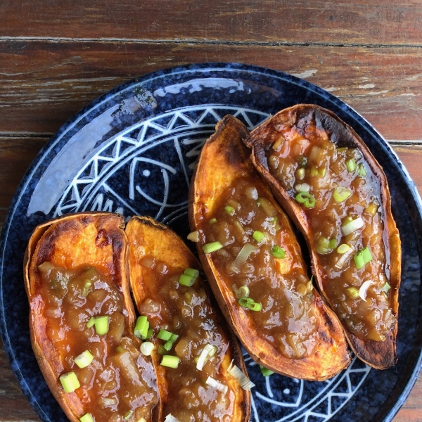 Roasted Sweet Potatoes with Sweet Miso-Scallion Butter