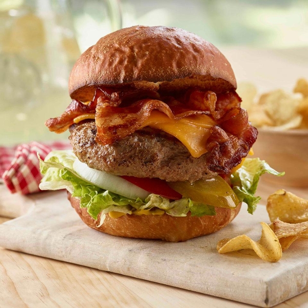 Ground Pork Burger with Smoked Bacon and Cheddar