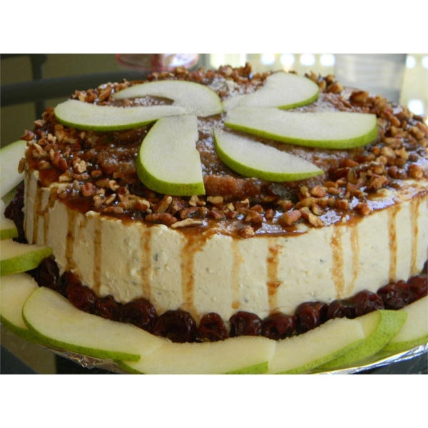 Savory Blue Cheese Cheesecake with Cherry Pear Compote and Cherry Balsamic Glaze