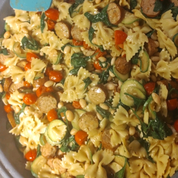 Smoked Sausage, White Bean and Spinach Pasta
