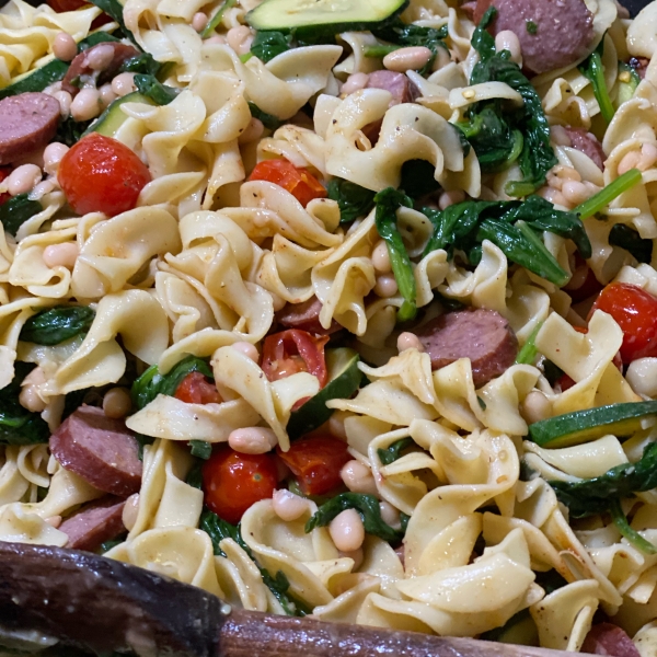Smoked Sausage, White Bean and Spinach Pasta