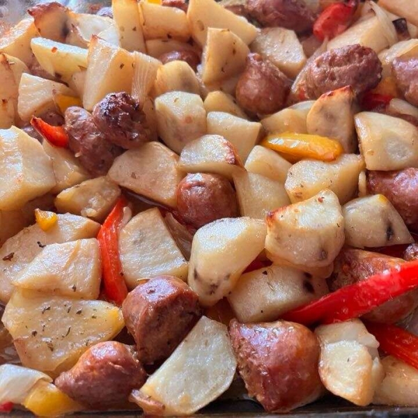 Sausage, Peppers, Onions, and Potato Bake