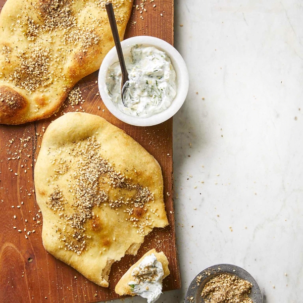Dukkah Flatbread with Chevre-Yogurt Dip